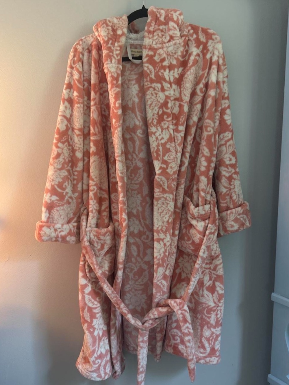 World Market Floral Midi Fleece Hooded Robe